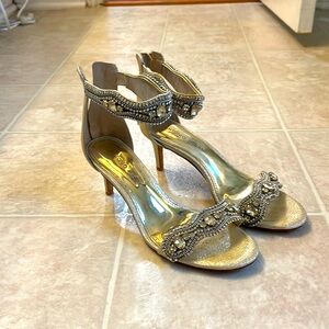 Antonio Melani gold strap heels, size 6M